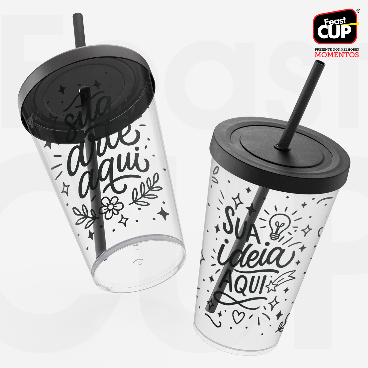 Caldereta 400ml - Transparente  Com Tampa e Canudo