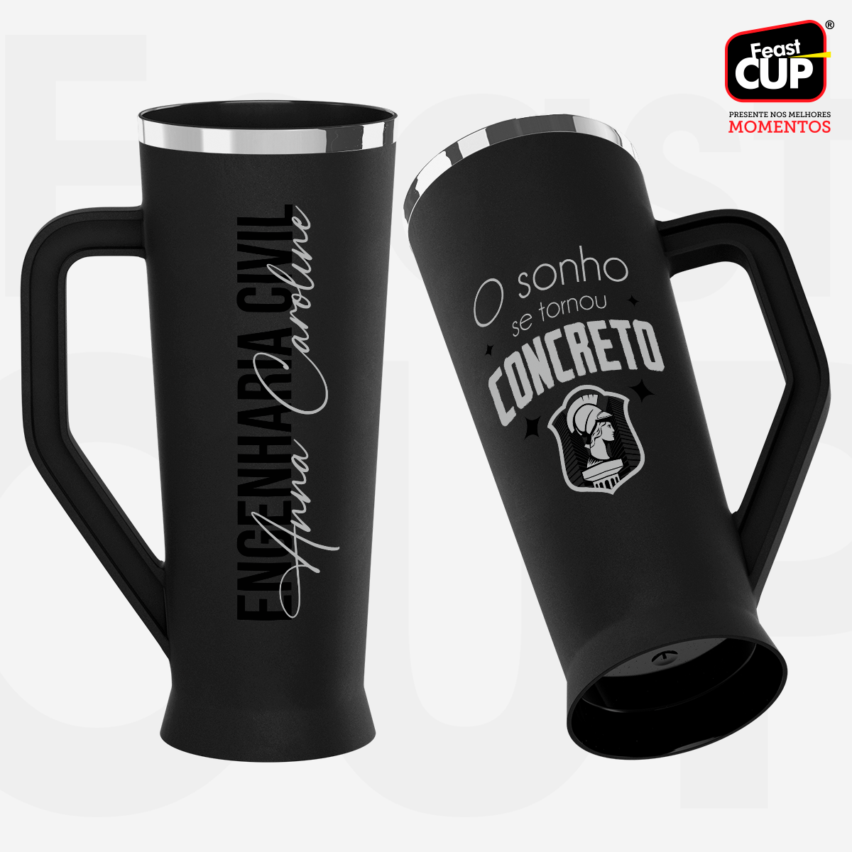 Caneca Slim 430ml - Preta Fosca Premium