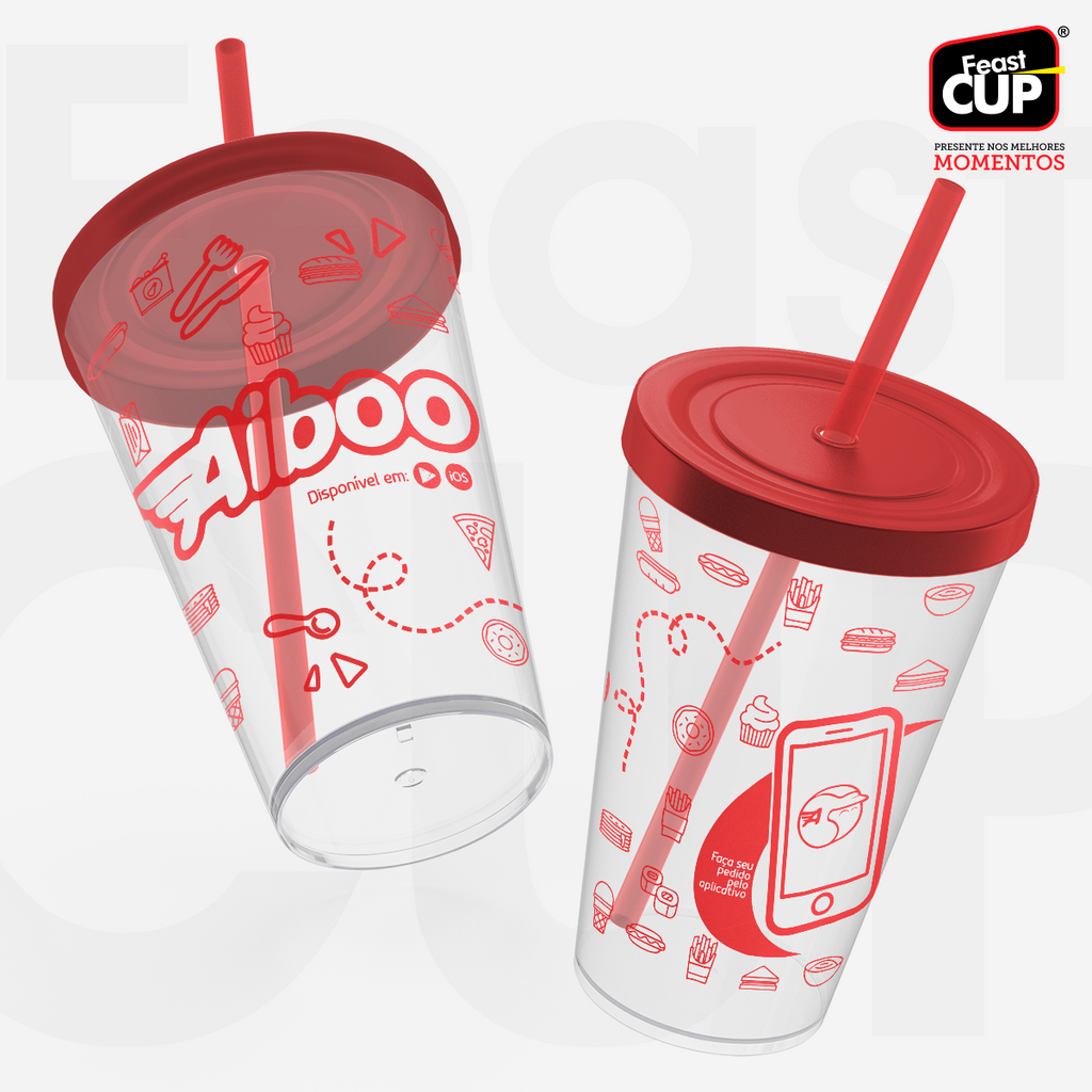 Caldereta 400ml - Transparente  Com Tampa e Canudo