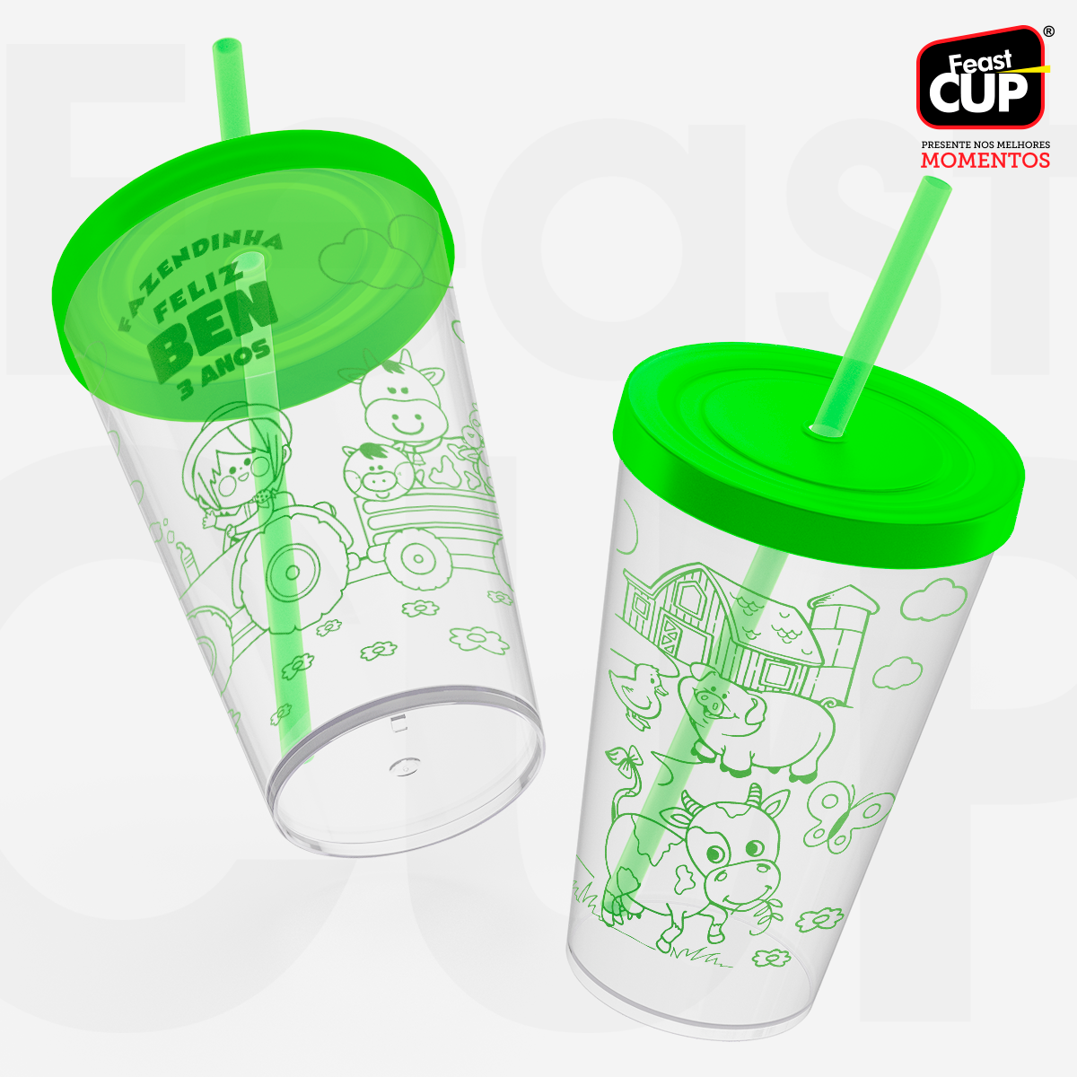 Caldereta 400ml - Transparente  Com Tampa e Canudo